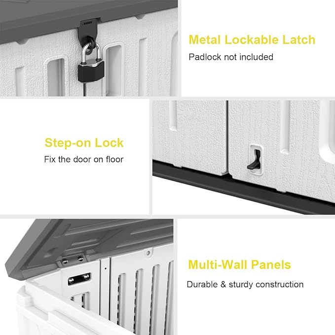 KINYING Outdoor Storage Shed-Horizontal Storage Cabinet Waterproof for Garden, Patios, Backyards, 35 Cu.ft Resin Tool Shed for Garbage Cans, Small Tools, Lawn Mower,Off-White Color