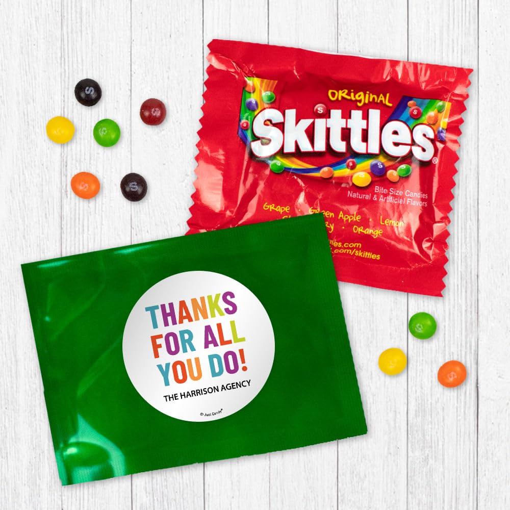 24 Pack Thanks For All You Do Personalized Candy Favor Bags Filled With Coated Fruit Chew Minis For Corporate Favors, Event Giveaways, Thank You Gifts