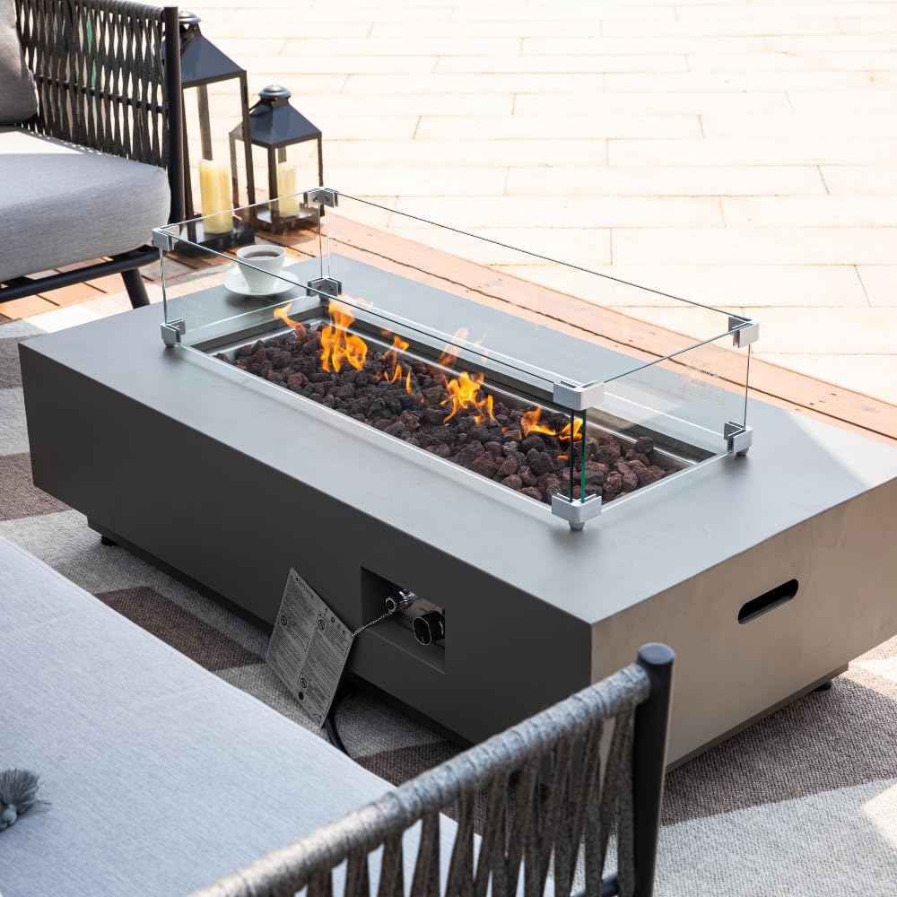 Westwood 50” Propane Fire Pit Smokeless Firepit Converts to Outdoor Gas Fire Pit for Outside Patio Firepit Table Includes Windscreen Rain & Tank Cover Lava Rocks Lid CSA Certified