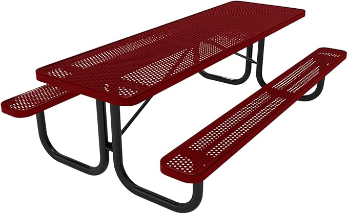 T8-P-TXTBUR Heavy Duty Rectangular Portable Picnic Table, 8 Ft, Textured Burgundy, Made in America