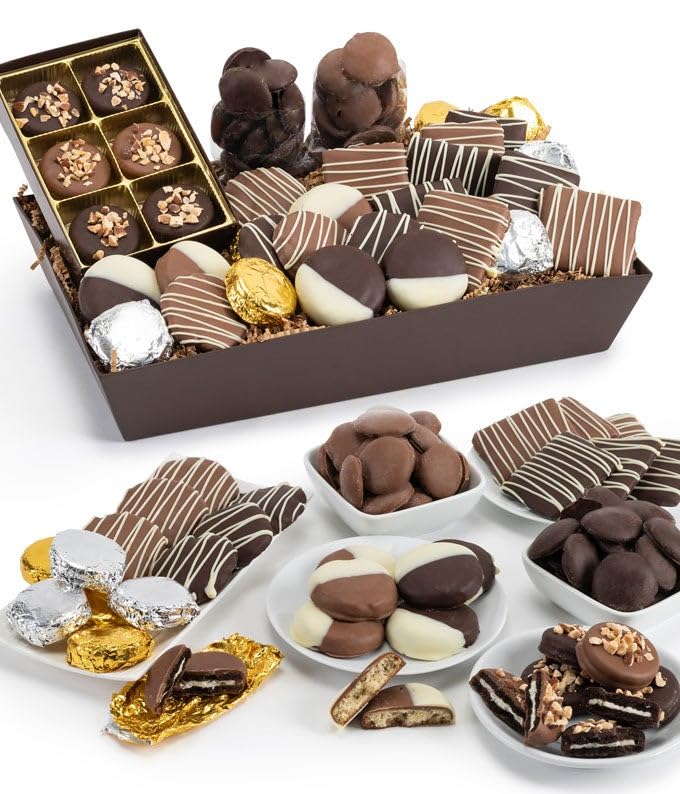 From You Flowers Chocolate Covered Cookie Basket - Belgian Dipped Black & White Cookies & Sweet Treats for Birthday, Get Well & Thank You