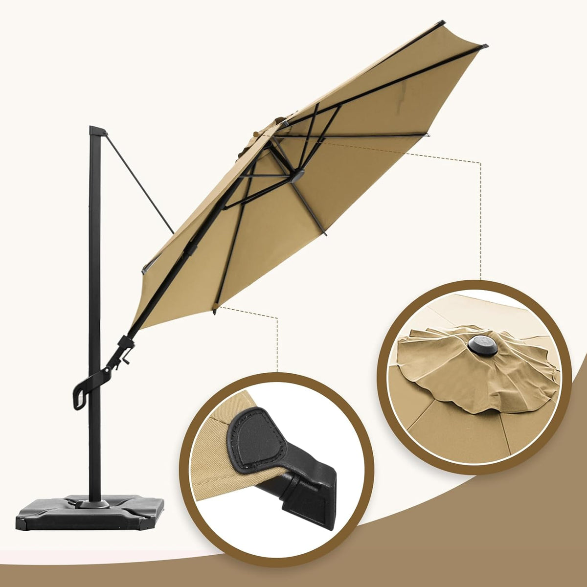 Abba Patio 10FT Vienna Offset Patio Umbrella Outdoor Cantilever Umbrella with 360° Rotation Design and Easy Tilt Adjustment UV 50+ Protection 8 Ribs for Backyard Garden Deck Pool Patio, Brown