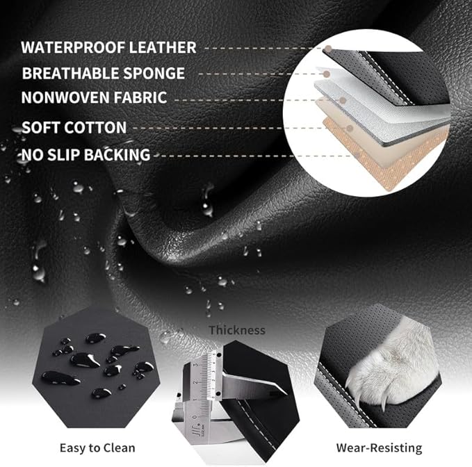 Car Seat Covers Full Set Custom Fit for Ford Focus 2000-2018-Luxury Leather with Lumbar Support, Breathable, Waterproof, Anti-Slip, Durable, Easy to Install (Black&White,Full Set)