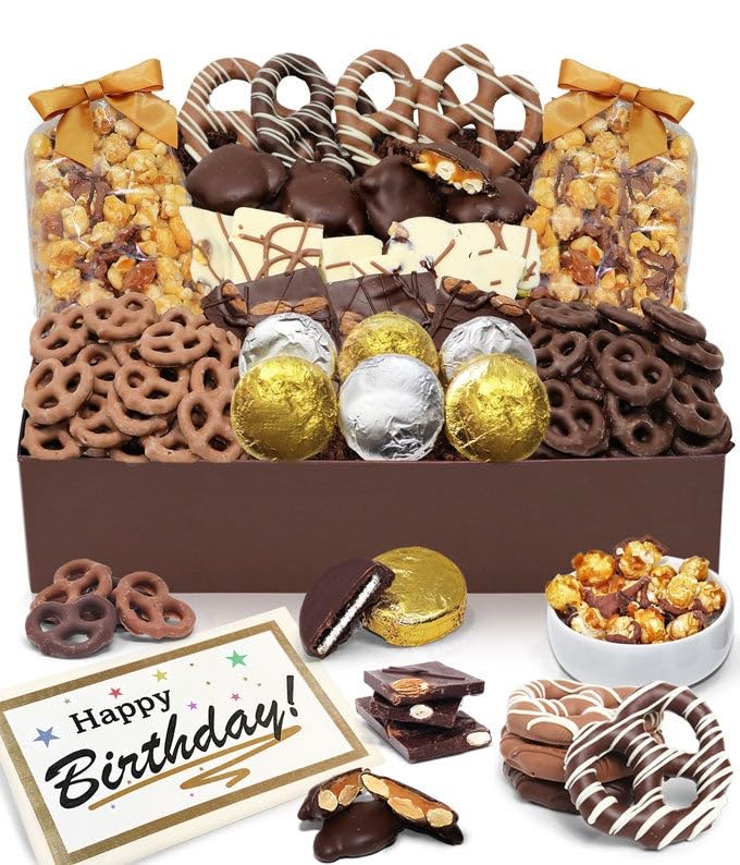From You Flowers Happy Birthday Belgian Chocolate Covered Snack Tray - Cookies, Pretzels & Gourmet Treats Gift Box for Birthday