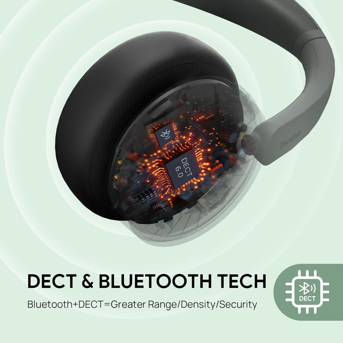 Yealink WH64 Hybrid DECT& Bluetooth Wireless Headset,492ft Range Dual Teams UC Zoom Headphones with DECT Dongle&Charging Stand, 3X Noise Cancelling Mic, 32H Talk Time,Headsets for PC,Phone,Laptop