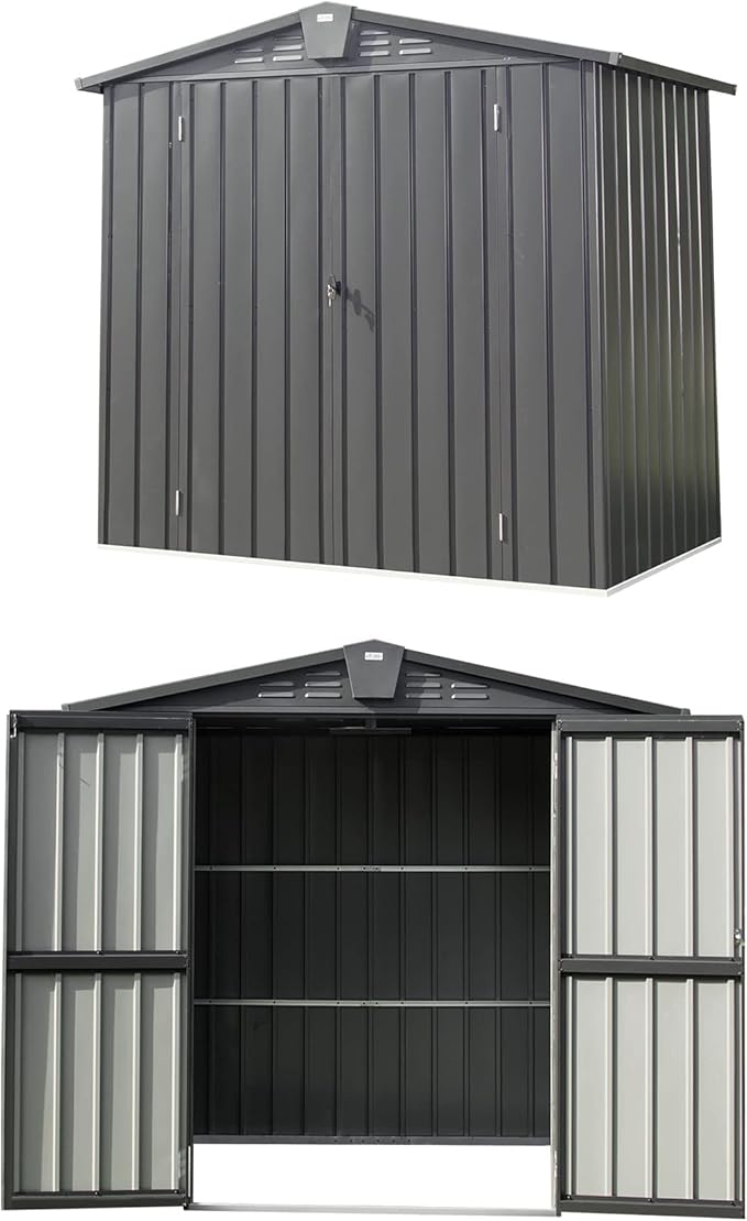 Domi Outdoor Storage Shed 6.5' x 4.2', Metal Waterproof Tool Shed Utility Storage House with Double Lockable Doors & Air Vent for Garden Backyard Patio Lawn