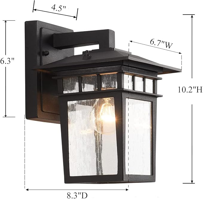 Outdoor Wall Lantern, Exterior Lighting Fixtures Wall Mount, 2 Pack Black Outdoor Sconce with Seeded Glass, Exterior Porch/Patio Lights for House Front Door Garage