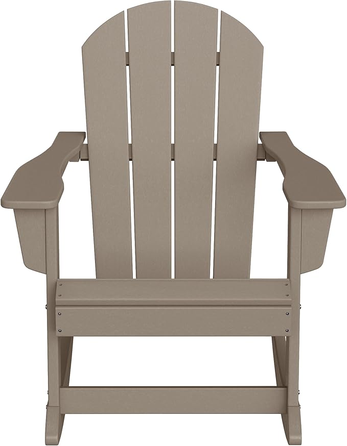 WO Home Furniture Adirondack Chairs Table Set of 3 PCS Outdoor Folding Chairs Side End Table Weather/UV Resistant for Lawn, Garden, Bon Fire, Balcony (Weathered Wood)
