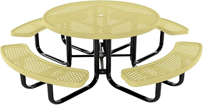 Heavy-Duty Portable Outdoor Kids Table with Umbrella Hole, Punched Steel Kids Picnic Table, Commercial-Grade, Made in America (46 in, Round, Childrens, Textured Sandstone)