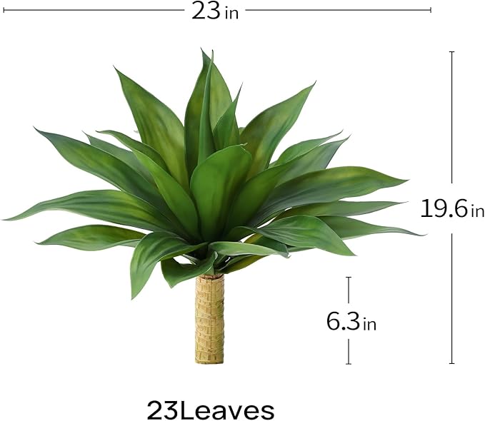 Artificial Plants Outdoor,UV-Resistant Fake Agave Succulent Plant 23 Inch Medium Size Faux Succulents Stems for Indoor Realistic & Natural Home Decor Plants for Office Housewarming 2 Pack