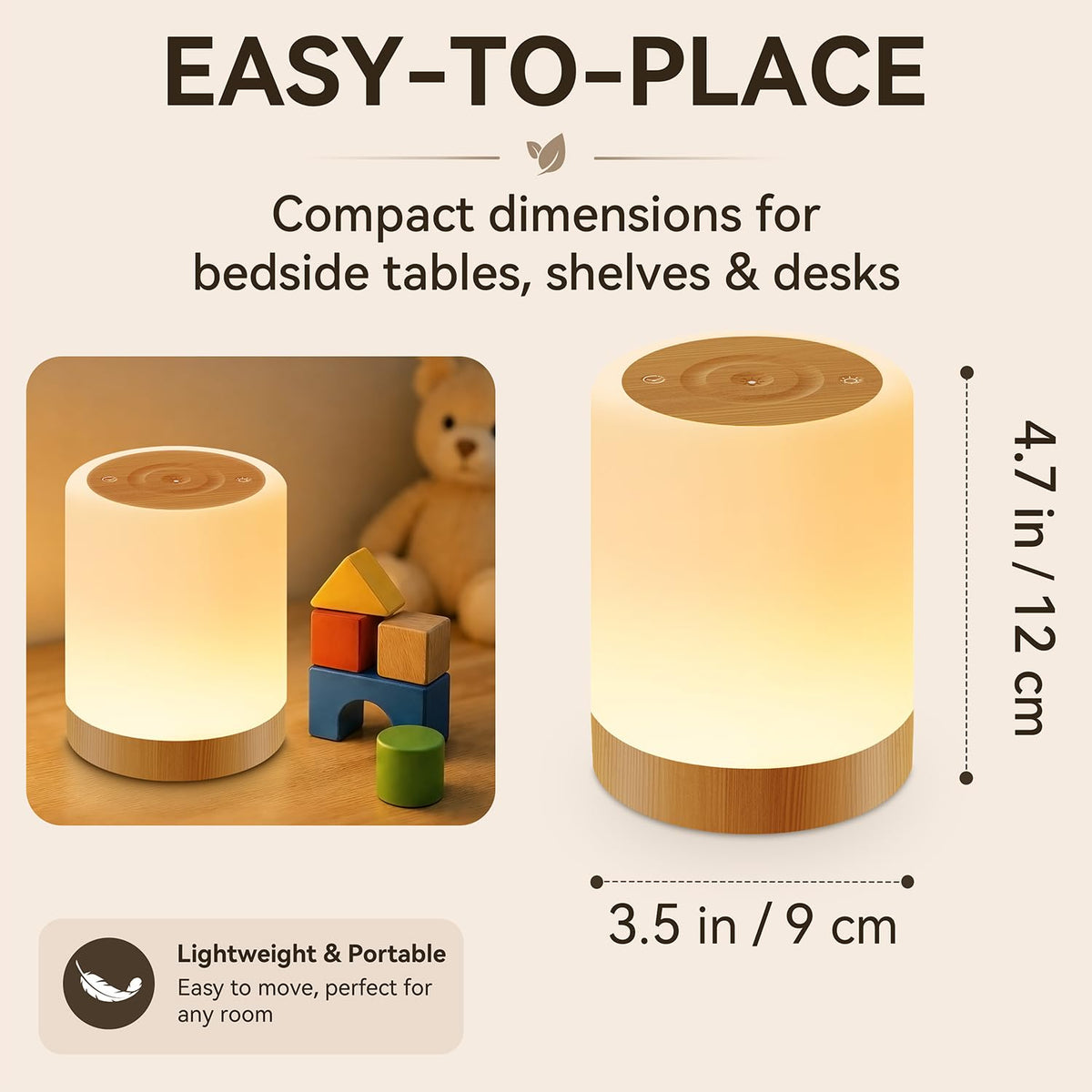 Auxmir Nursery Night Light, Rechargeable Touch Lamp, 256 RGB, Brown-2 Pack