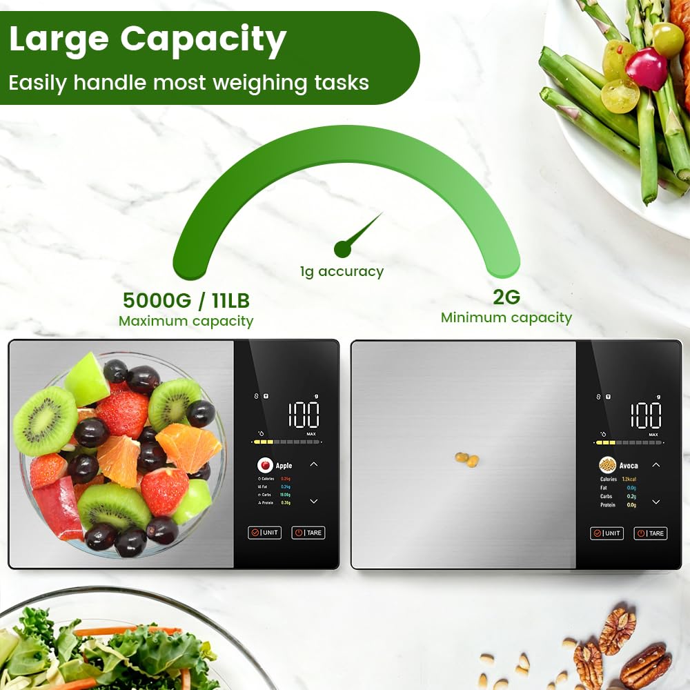 Dexmary Smart Food Scale with Nutritional Calculator, Free App for 999+ Foods, Supports Offline Functionality, Calorie Scale, Nutrition Scale with 50 Food Preload, Black