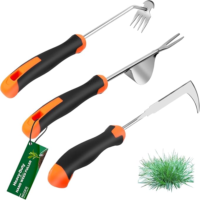 2025 Hand Weeder Tool, Rubber Handle Manual Weeder Puller Tool, Uprooting Weeding Tools, Crack Weeder Crevice, 4 Teeth Weeding Tool, Weeding Artifact Tool for Gardening(3 Pcs)