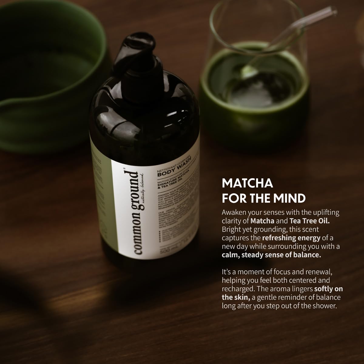 COMMON GROUND Natural Tea Tree Body Wash, Matcha Scent, Sensitive Skin
