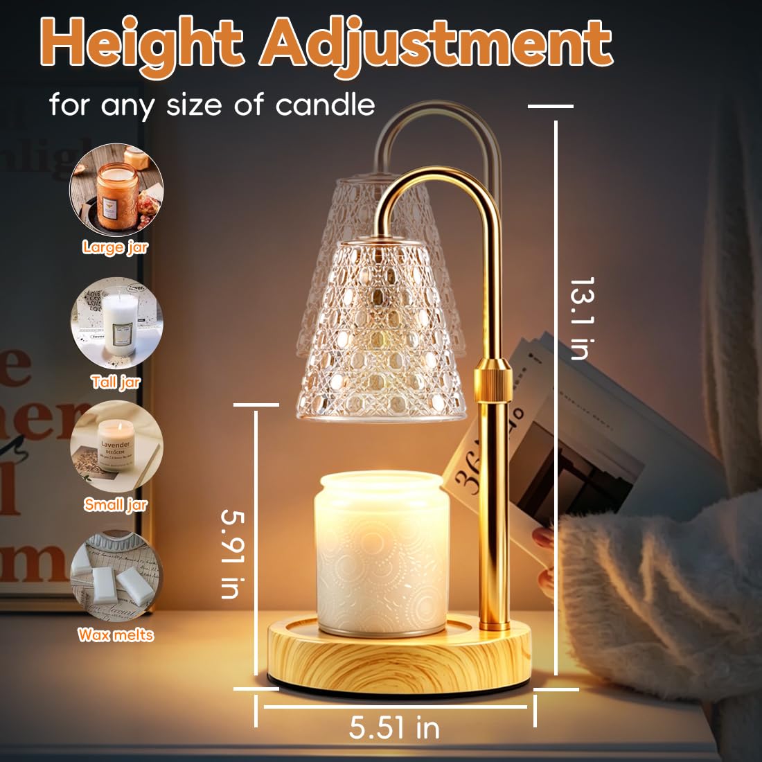 HOLA Electric Candle Warmer Lamp Gold, Candle Lamp Warmer with Timer