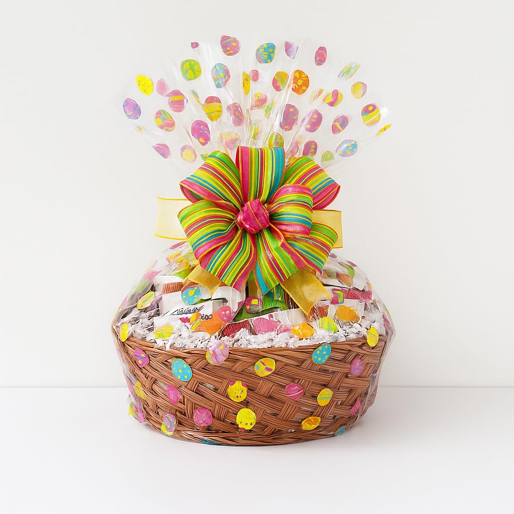 Easter Basket with Chocolate, Candy & Snacks - 18 Inch Easter Wrapped Gift Basket - Spring Holiday Treats for Family, Friends & Coworkers (Standard)