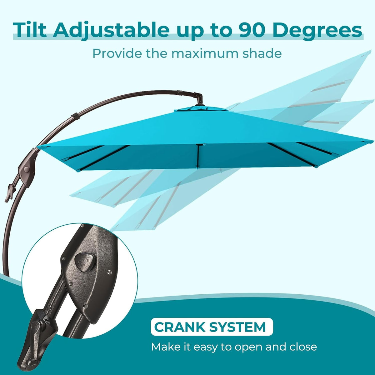 Grand patio Sunbrella 10x10 FT Cantilever Umbrella with Base Included Patio Square Aluminum Offset Umbrellas for Outdoor Pool (Aruba, 10X10 FT-SUNBRELLA)