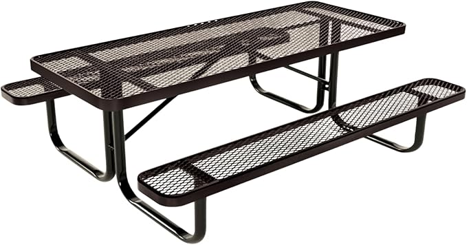 Coated Outdoor Furniture Heavy-Duty Portable Outdoor Kids Table, Expanded Metal Kids Picnic Table, Commercial-Grade Picnic Table, Made in America (6ft Rectangular, Childrens, Brown)