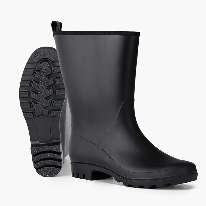 Mid Calf Rain Boots Women Waterproof PVC Womens Rubber Rain Boot Seamless Rain Footwear Outdoor Garden Work Walking