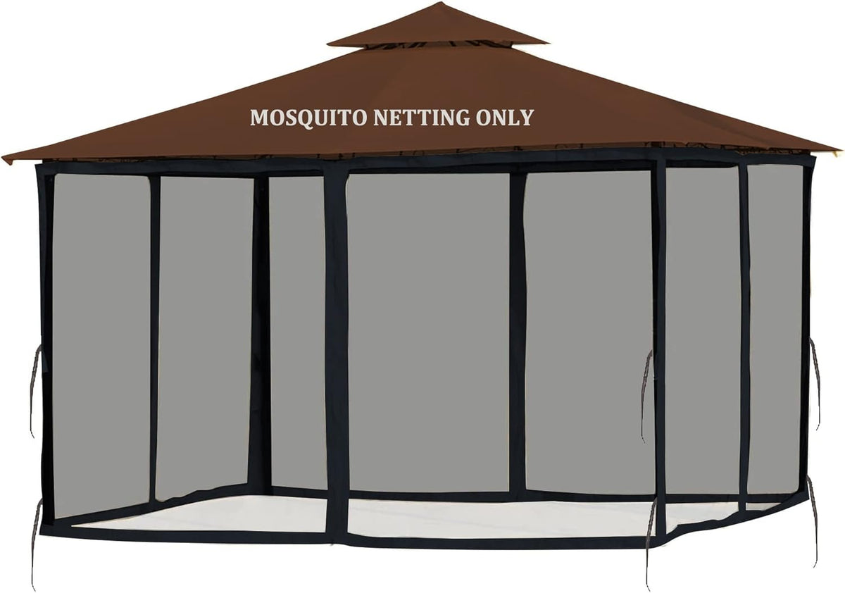 Gazebo Mosquito Netting Replacement 10' x 10' x 7'1'', Universal 4-Panel Screen Sidewall with Zipper, Black (Mosquito Net Only)