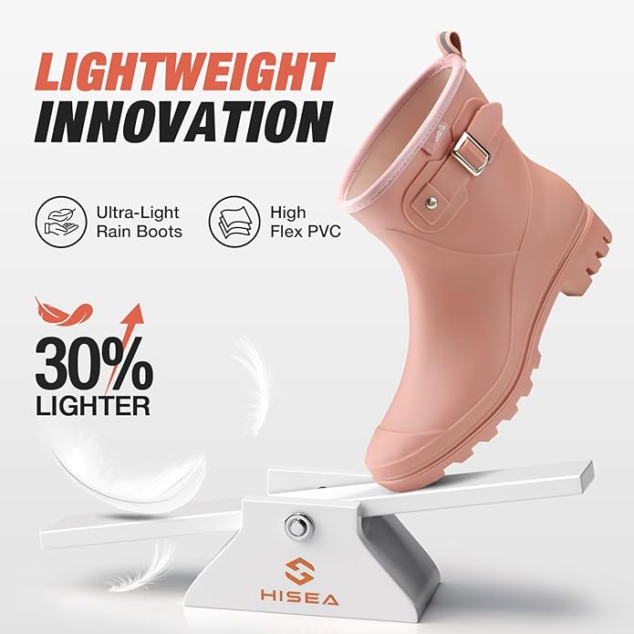 HISEA Women's Ankle Rain Boots Waterproof, Fashion Short Garden Shoes Anti-slip for Women with Comfortable Insole
