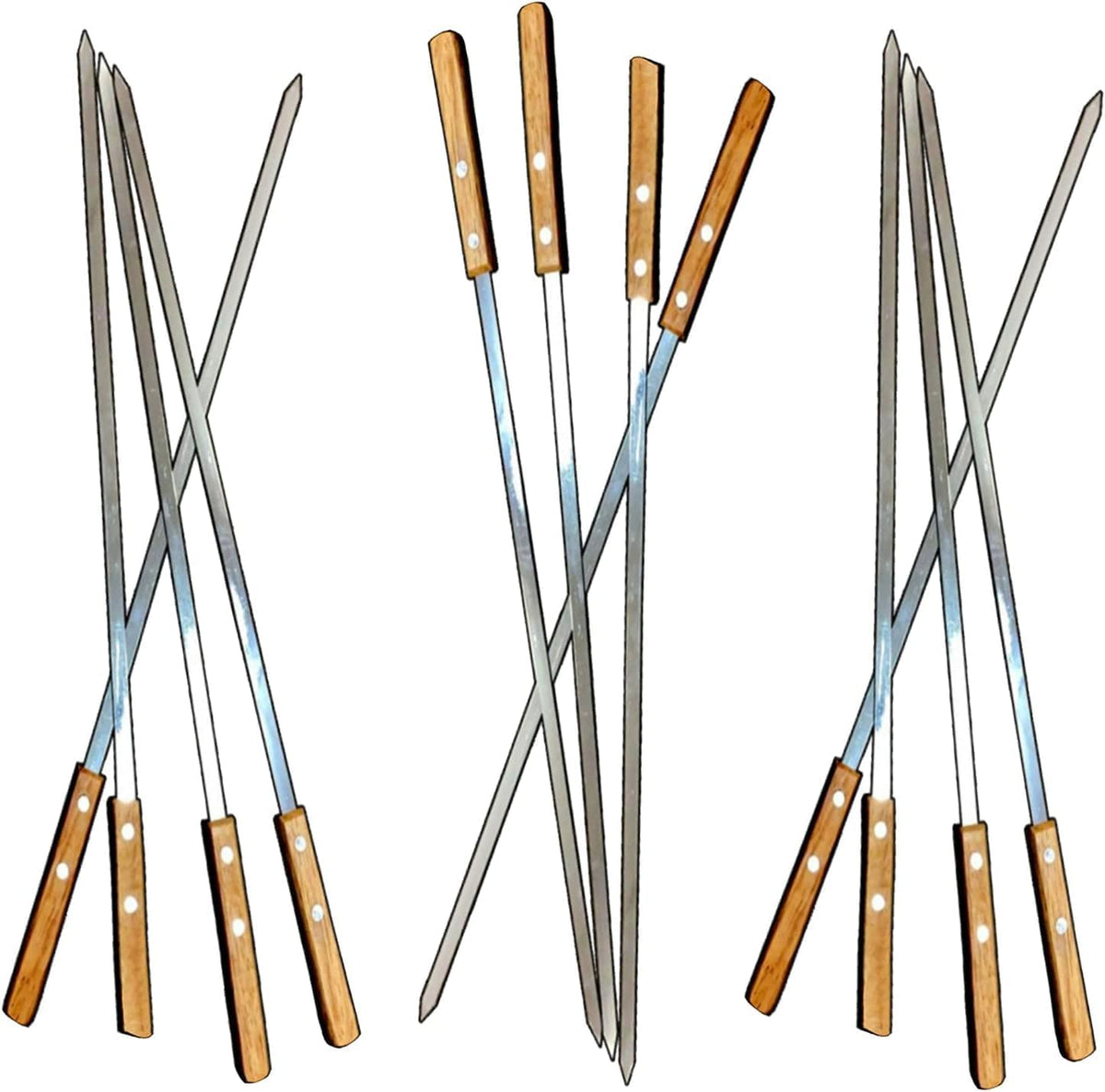 12 Pack Kebab Skewers 22 Inch Stainless Steel Grilling BBQ Skewer Reusable Barbecue Skewers Flat Stick with Wood Handle,Ideal for Koubideh Brazilian Chicken Shrimp Turkish Shish Kabob