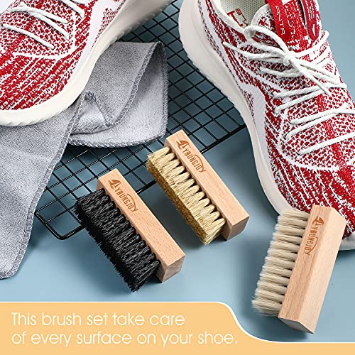 YoungJoy 3 Pieces Dual Sided Sneaker Shoe Cleaner Brush Set Shoes Clean Brush Kit Both Boar and Plastic Bristles with Microfiber Cloth (D) - style: D