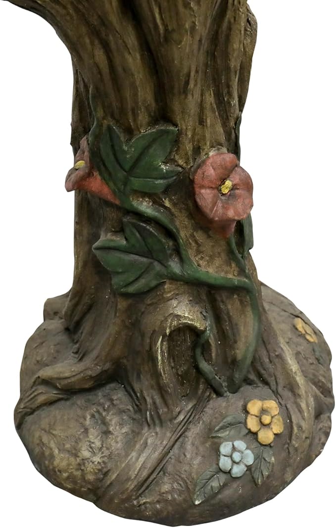 SKYFIRE 25.5” H Concrete Birdbaths for Outdoors -Large Woodland Tree Trunk Yard Statue Decoration，Vintage Birdbath with Bird Figurines Yard Statue for Garden, Patio, Lawn, Backyard