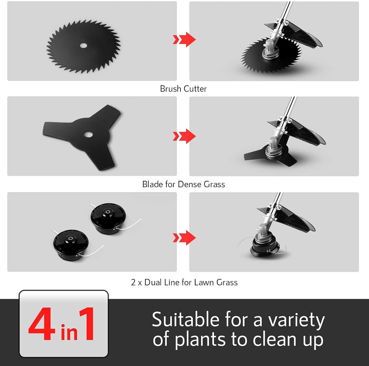 Homdox 58cc 2-Cycle Gas Weed Eater, 4 in 1 Brush Cutter, String Trimmer and Gas Weed Wacker Trimmer for Lawn and Garden Care Trimming, Red