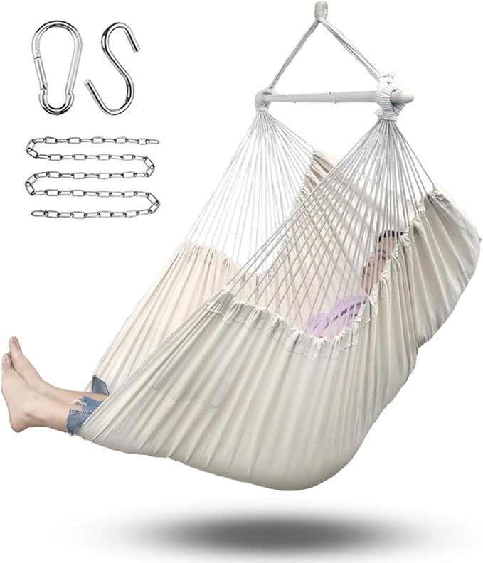 ADVOKAIR Hammock Chair Hanging Chair Rope Swing XXL - Max 500lbs, 70in Large Hammock Swing Chair -Portable Steel Spreader Bar with Anti-Slip Rings-Roomy & Strong