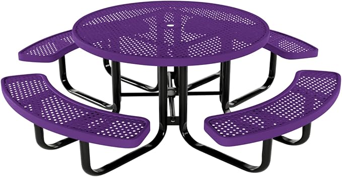 Coated Outdoor Furniture Heavy-Duty Portable Outdoor Kids Table with Umbrella Hole, Punched Steel Kids Picnic Table, Commercial-Grade, Made in America (46 In, Round, Childrens, Purple)