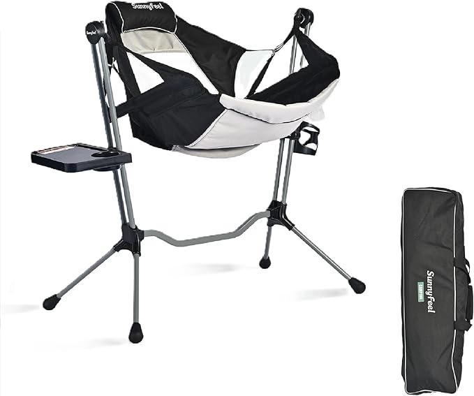 SUNNYFEEL Hammock Camping Chair, Oversized Swinging Camping Chair, Portable Hammock Chairs with Cup Holder, Beach Mat, MAX 300lbs Heavy Duty for Outdoor Travel Lawn Backyard Beach (Black)