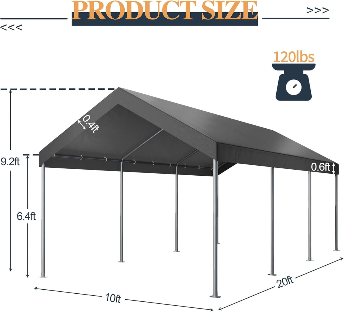 Shintenchi 10x20ft Heavy Duty Carport with UV Resistant Canopy, Powder-Coated Steel Frame, Easy to Assemble Portable Garage, Stable Carport for Car, Bike, Camp, Outdoor Storage (Grey)