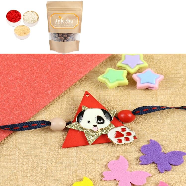 Ghasitaram Gifts Rakhis Gifts for Brothers Rakhis Online KR25-113-Dog And Paw Kids Rakhi with Chocolate Coated Almonds 100 gms