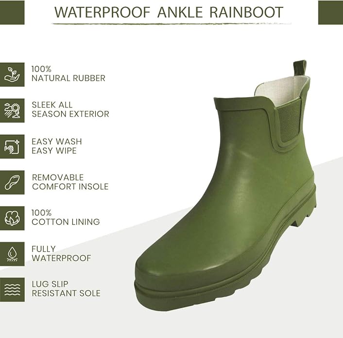 NORTY - Womens Ankle Rain Boots - Ladies Waterproof Winter Spring Garden Boot runs ½ size large