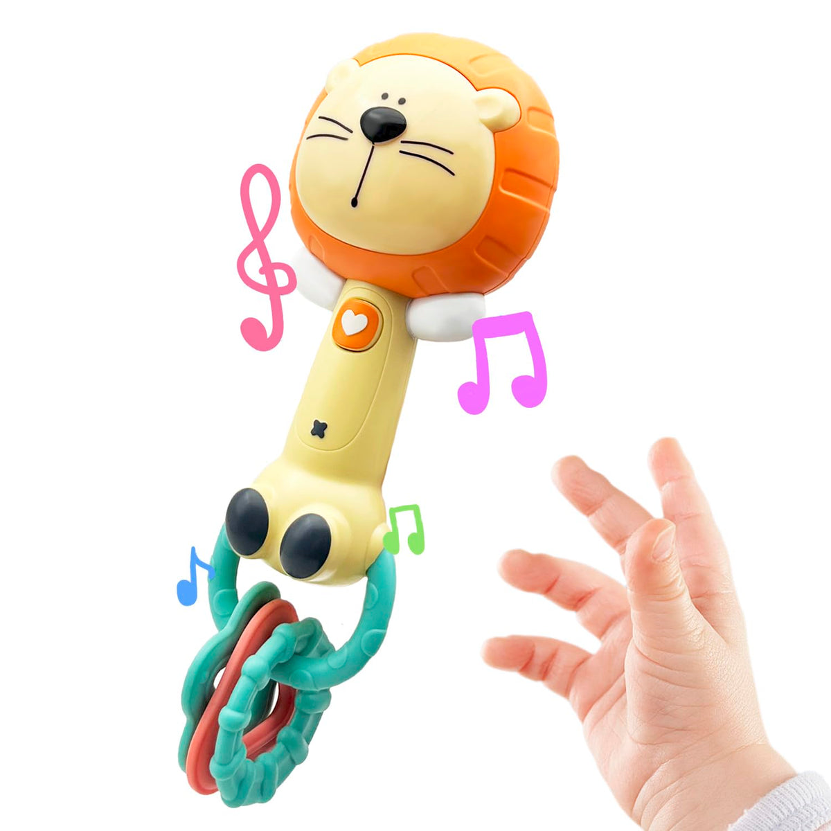 Cute Lion Baby Musical Rattle Toy 6-12-18 Months, Light-Up Teether & Sensory Chew Rubber 1st Birthday Gift for 1+ Year Old Boys Girls (Lion)