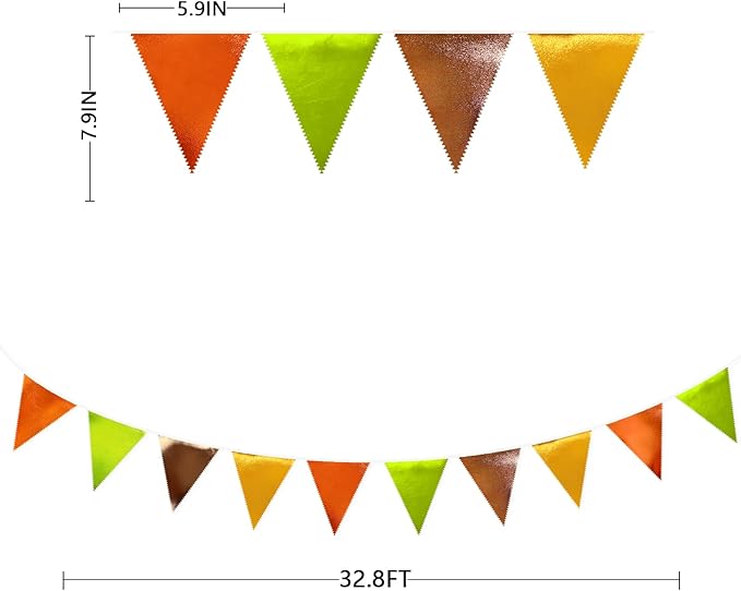 Fall Party Decorations Orange Green Gold Brown Metallic Fabric Triangle Pennant Flag Bunting Banner for Fall Autumn Thanksgiving Wedding Birthday Baby Shower Bridal Shower Engagement Party Supplies