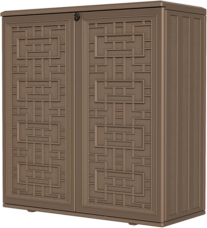 HOMSPARK Indoor/Outdoor Storage Cabinet with Doors and Shelf, 34”x16”x36” HDPE Plastic Storage Box for Bedroom, Bathroom, Living Room, Balcony, Multi-Purpose for Toys, Kitchen Tools, Coffee