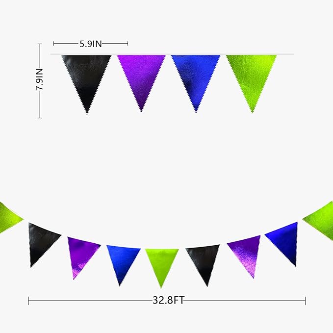 Video Game Party Decorations Black Blue Green Purple Metallic Fabric Triangle Pennant Banner Flag Bunting for Men Boys Birthday Graduations Retirement Wedding Bachelorette Video Game Party Supplies