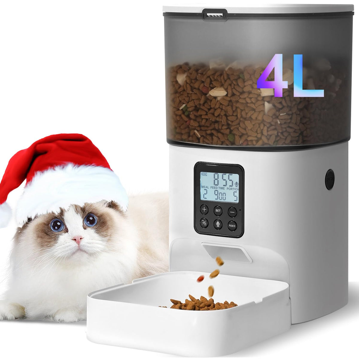 ANDOLL HOME Automatic Cat Feeder, 4L Cat Food Dispenser with 10s Voice Recorder, Pet Feeder up to 8 Meals per Day, Timed Dog Feeder with Dry Food Sealed Ring