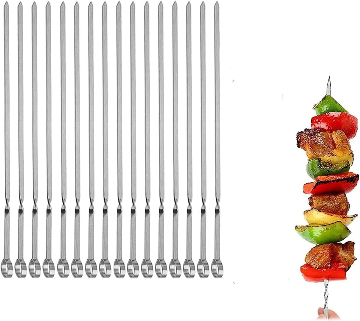 Metal Skewer for Grilling,Kabob Skewer,Flat BBQ Barbecue Skewer,Grilling Skewers Set,Reusable BBQ (15" skewers(16 pack))