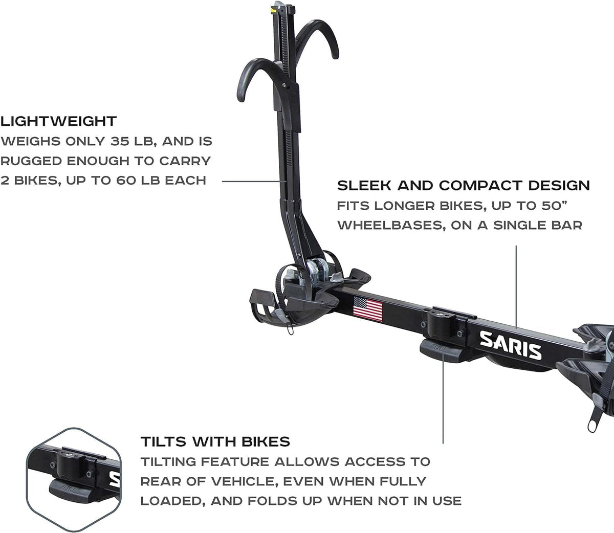 Saris SuperClamp EX 4-Bike Hitch Rack – Lightweight Platform Bike Carrier for Car, SUV, Truck – Tilting Design, Secure Wheel Clamping, Fits Road, Mountain, E-Bikes – 2" Hitch Receiver