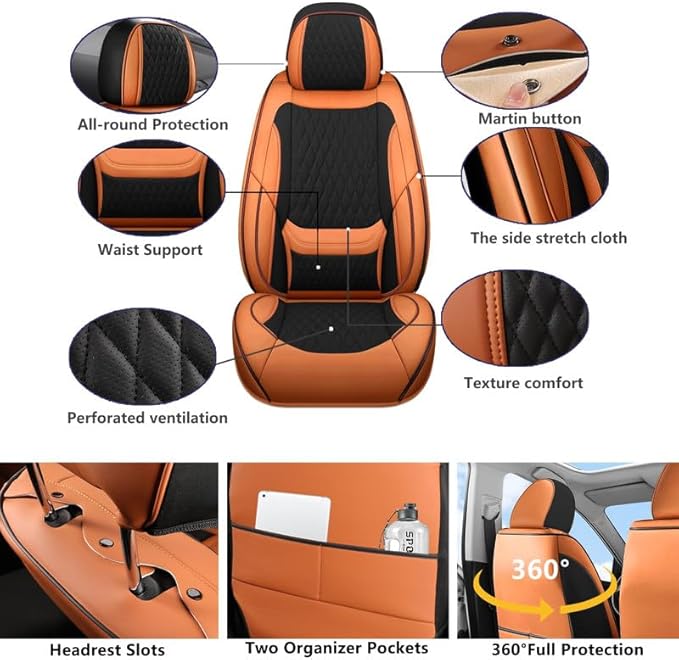 Car Seat Covers Full Set Custom Fit for Ford Escape 2001-2026 - Premium Faux Leather with Lumbar Support | Breathable, Waterproof, Anti-Slip, Durable (Black&Brown,Full Set)