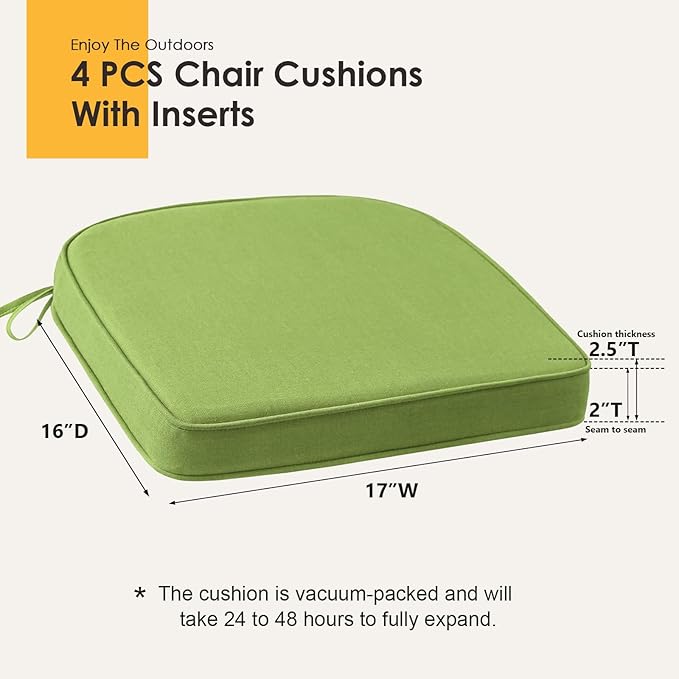 Outdoor Sunbrella Round Corner Seat Cushion, 17"x16"x2", Set of 4, Non Slip Seat Cushion Pads with Removable Cover for Patio Furniture, Garden Yard Lawn, Canvas Ginkgo