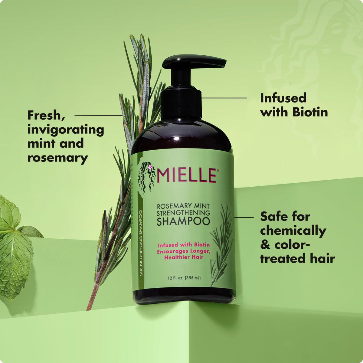 Mielle Organics Rosemary Mint Hair Strengthening Biotin Shampoo - Moisturizing Hair Shampoo for Women and Men to Gently Cleanse, Repair & Protect Strands (20 oz)