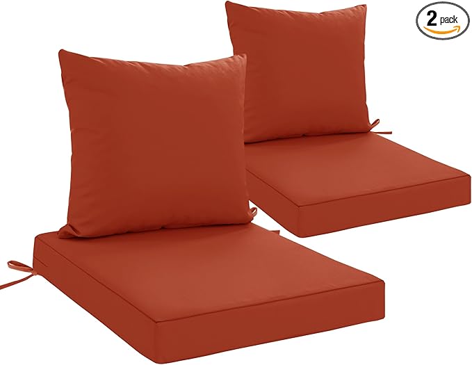 24x24 Inch Outdoor Cushions for Patio Furniture Set of 2, Waterproof Outdoor Chair Cushions w/Fade-Resistant, Removable & Machine-Washable Covers, Deep Seat Sofa/Couch Pad Replacement, Rust