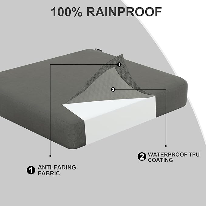 Favoyard Outdoor Chair Cushion 22 x 22 x 3 Inch Rainproof & 3-Year Fade Resistant Patio Furniture Cushions with Removable Cover and Adjustable Ties for Garden Sofa Couch Pads Set of 2, Dark Gray