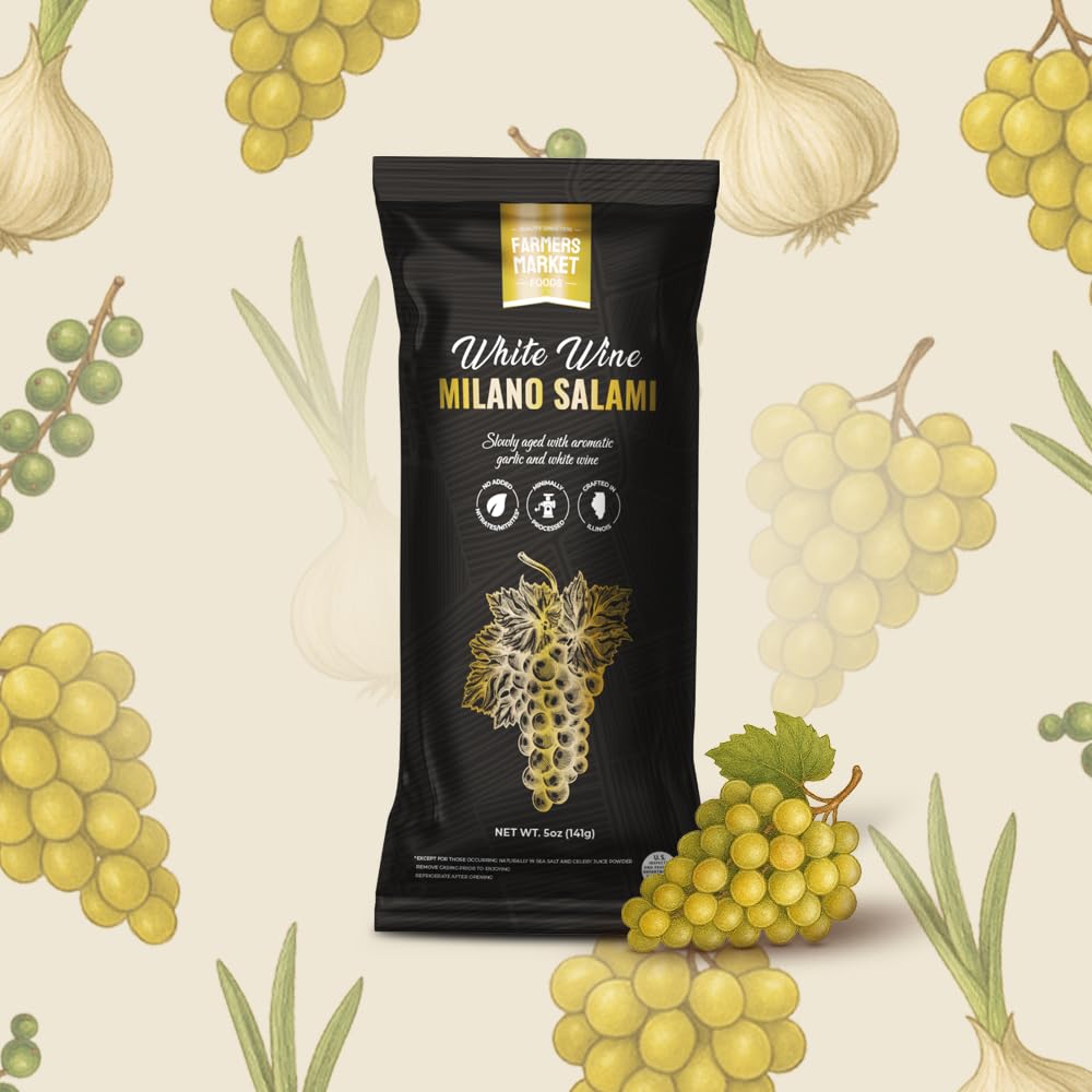 Farmers Market Foods White Wine Milano Salami - Italian Style Gourmet Salami Snack, Clean Label, Gluten Free, High Protein, Low Carb, Shelf Stable