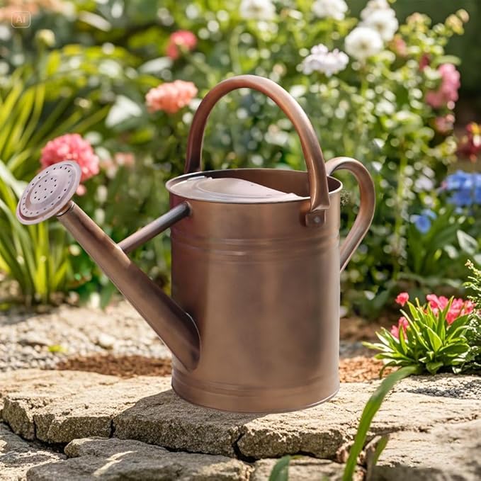 Galvanized Metal Watering Can, One Gallon Watering Cans for Outdoor Indoor Garden Plants Watering with Luminous Panit
