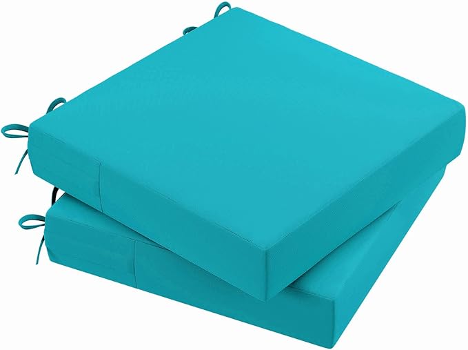 AAAAAcessories Outdoor Seat Cushions for Chairs, Waterproof, Fade-Resistant Patio Furniture Replacement Cushions, 21" x 21" x 4", Set of 2, Turquoise Blue